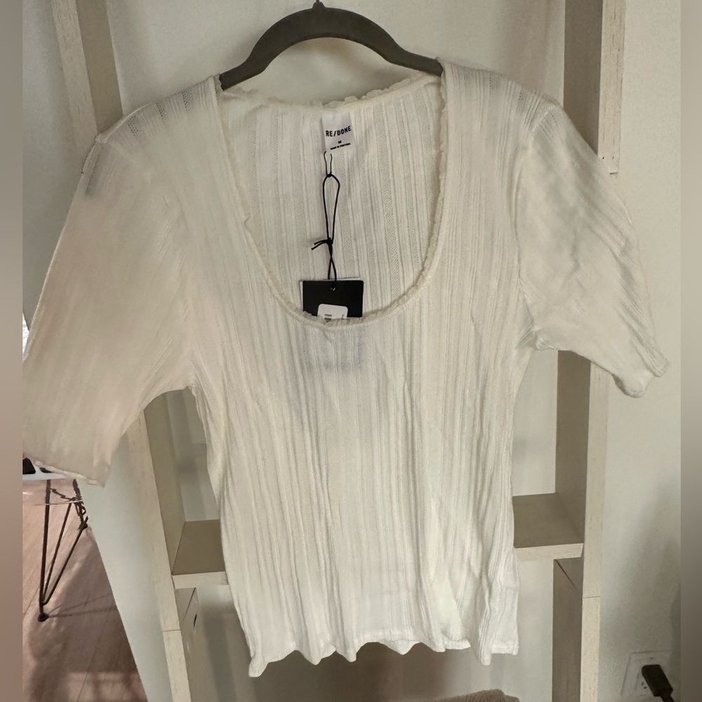 Re/Done cream pattern T-shirt blouse